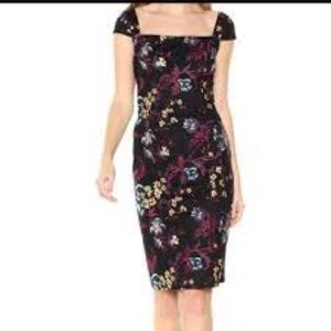 Nicole Miller Black Floral Midi Dress